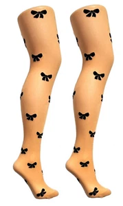 Strumpfhose Kontrastschleife gemustert schwarz oder nude Medium - Bild 1 von 4