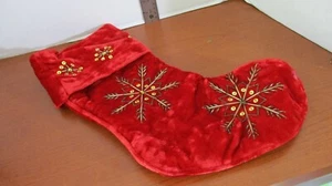16" roter SAMT WEIHNACHTSSTRUMPF mit Pailletten SCHNEEFLOCKEN - Bild 1 von 3