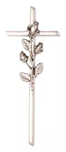 Stainless Steel Wall Cross with Rose Headstone Tombstone Stainless Steel Cross 29.5x11.5cm - Picture 1 of 1
