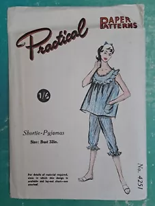 1950s Practical Paper Sewing Pattern Vintage Unused Ladies PJs 32in Bust - Picture 1 of 2