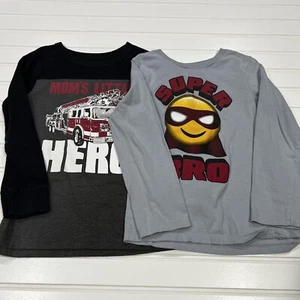 CHILDREN’S PLACE Boy’s Fire Truck Long Sleeve Graphic Shirt Size 5T Black Gray - Picture 1 of 9