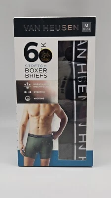 VAN HEUSEN Hombres S M L XL 6 Pk Elastizado Microfibra Calzoncillos Boxer Sin Etiquetas Negro Gris Foto 1 de 3