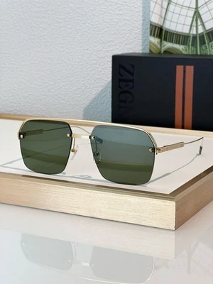 Gafas de sol cuadradas de lujo Ermenegildo Zegna EZ0213 para hombre - marco dorado, verde Foto 1 de 4