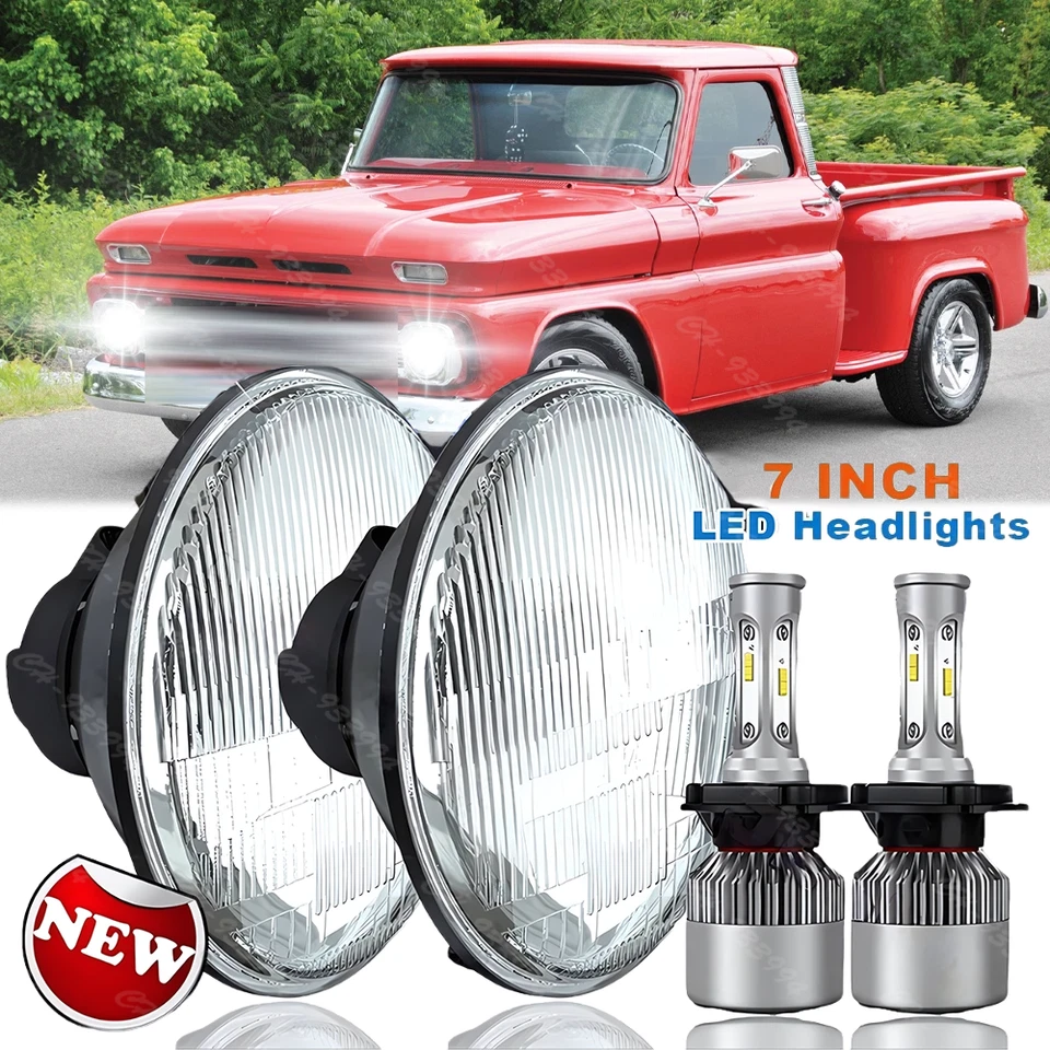 Par de faros LED redondos de 7 pulgadas alto-bajo para Chevrolet C10 Panel 1964 1966 Foto 1 de 4
