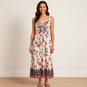 Knox Rose Floral Crinkle Rayon Elastic Waist, Sleeveless, Maxi Dress, Size Small - Picture 1 of 11