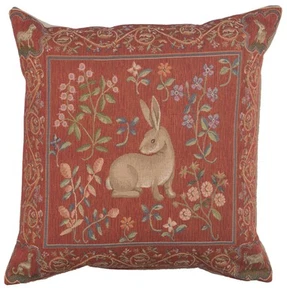 Funda de cojín tapiz de conejo medieval, 19x19 pulgadas, tejida en Francia, almohada - Imagen 1 de 10