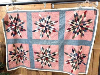 Винтажное лоскутное одеяло многоцветное 78 x 65 дюймов звездный узор LeMoyne - Изображение 1 из 4