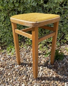 Single Vintage Retro Solid Wooden Mid Century Modern Vinyl Kitchen Stool Seat - Picture 1 of 8