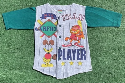 VTG 90’s Garfield Odie Button Front Baseball T- Shirt Boys (8) Medium USA Made - Image 1 of 4