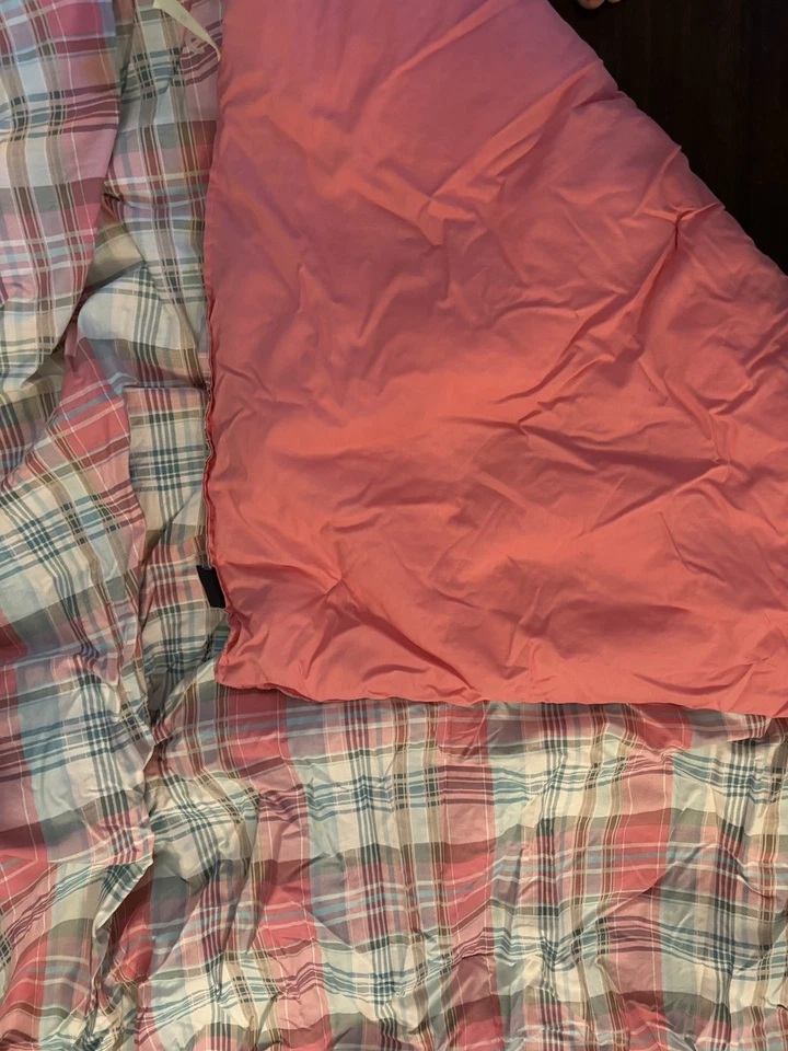 Nautica Plaid Twin Size Comforter Coral & Blue Reversible 100% Cotton 64x78 EUC - Image 1 of 4