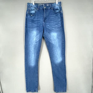 LRG Jeans Mens 34 Denim Blue 5 Pocket Distressed Slim Straight Leg Mid Rise - Picture 1 of 11