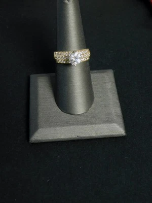 QVC DIAMONIQUE SOLITARIO CON BANDA PAVÉ ANILLO ORO AMARILLO 14K CIRCONITA DQ Talla 8 IOB Foto 1 de 4