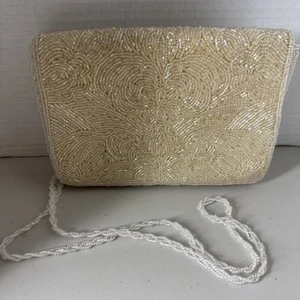 Vintage La Regale Damen weiß Perlen Handtasche Tasche Handtasche Abend Abschlussball formell - Bild 1 von 11