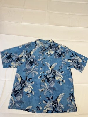 Bermuda Bay, Hawaiian, Silk, Short-Sleeve, Floral, Parrot, Blue, Male, Large - Image 1 of 4