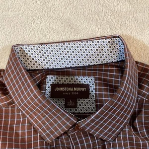 JOHNSTON & MURPHY Men's Blue & Red Checker Buttoned Up L/S 100% Cotton Shirt XL - Picture 1 of 7