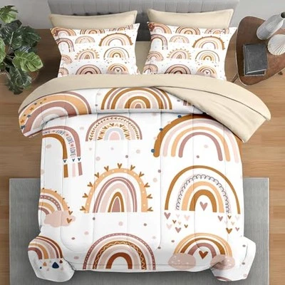 Juego de edredón tamaño, rosa naranja 7 piezas ropa de cama para niños y completo boho arco iris Foto 1 de 4