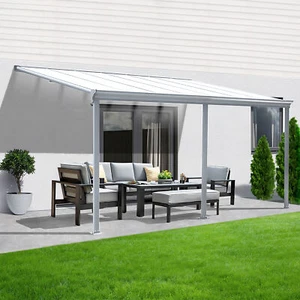 Terrassenüberdachung Alu komplett 495 cm Terrassendach mit Sichtschienen Weiß - Bild 1 von 10