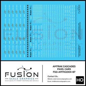 HO Scale Amtrak Cascades Passenger Cars Decal Set - Bild 1 von 1