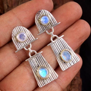 MOONSTONE Gemstone Earring 925 Solid Sterling Silver HANDMADE Fine Jewelry - Picture 1 of 2