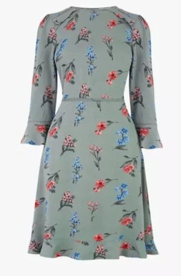 BNWT Oasis Sage Green Red Blue Floral Flippy Skirt Dress Crochet Lace 16L  £45 - Image 1 of 4