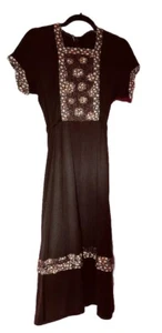 70s Brown Vintage Floral Print Boho Hippy Folk Dress Size 6-8 - Picture 1 of 4