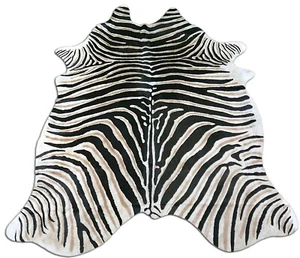 Zebra Print Cowhide Rug Size: 7 X 6' Genuine Zebra Print Cow Hide Rug - Picture 1 of 20
