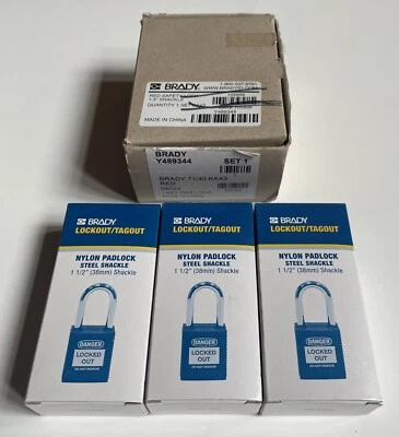 **Set Of 3** Brady Lockout/Tagout Nylon Padlock Steel Shackle 1-1/2” Red Lock - Image 1 of 4