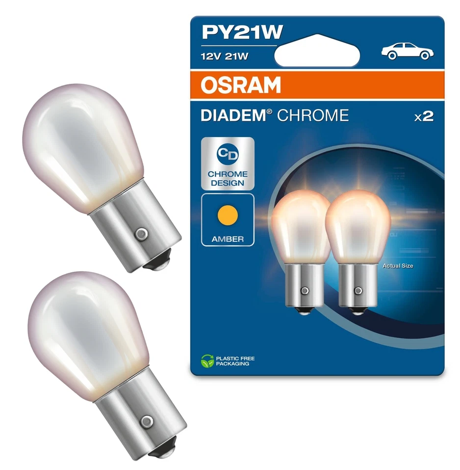 OSRAM DIADEM CHROME PY21W Blinker Lampe Birne 2x PY21W 12V 21W BAU15s - Bild 1 von 4