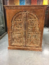 Rustic Sideboard Chest BURNT ORANGE Wooden ARCHED Double Door Designs Cabinet