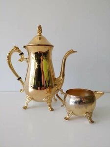 Vintage Hong Kong Gold Plated Coffee Pot and Creamer - Picture 1 of 12