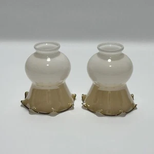 Vintage Iridescent Smoke Milk Glass Ruffled Hurricane Lamp Shades Set Of 2 - Picture 1 of 11