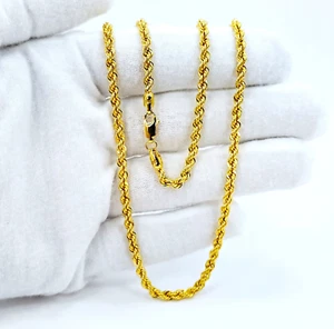 22K Yellow Gold Rope Chain Necklace 18 in Hollow 3.3mm Genuine Hallmarked 916 - Picture 1 of 14