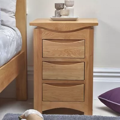3 Drawer Bedside Table Cabinet Solid Wood Bedroom Furniture - Crescent Oak - Image 1 of 4