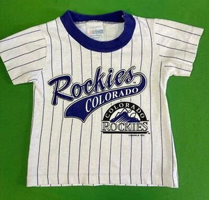 MLB Colorado Rockies White & Purple Pinstripe T-shirt 24 months - Picture 1 of 4