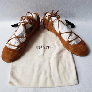 Khaite Brown Suede Ankle Wrap Ballet Flats 39.5 BNIB - Picture 1 of 10
