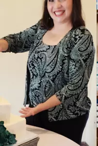 ALEX EVENINGS XL Black & Seafoam Glitter Paisley Print Twinset - Picture 1 of 12