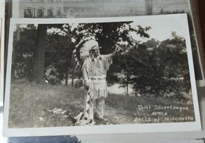 INDISCHER CHIEF SILBERSPRACHE WISCONSIN NATIVES ECHTES FOTO POSTKARTE RPPC FOTO - Bild 1 von 3