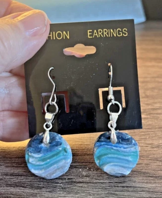 HANDCRAFTED BEACHY CLAY DROP EARRINGS, , GIFT ,PIERCED EARRINGS, NAUTICAL - Image 1 of 3