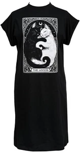 The Lovers Cat Tarot Card Women's High Neck T-Shirt Dress Halloween Gothic - Picture 1 of 2