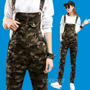 HOT Womens Camo Pencil Slim Fit Suspender Cotton Pants Casual Overalls Trousers - Picture 1 of 12