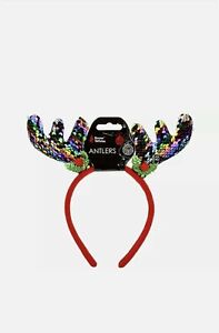 Christmas Antlers Headband Reindeer Sequin 
