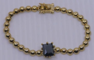 L - EDDIE BORGO STATEMENT ARMBAND, GOLDFARBENE PERLEN MIT SCHWARZEM STEIN, 6,75 ZOLL - Bild 1 von 4