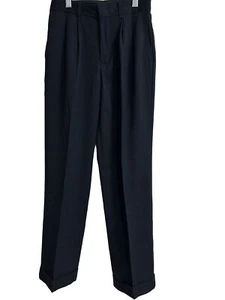 New Vanheusen Boys Pleated Cuffed Dark Navy Blue Dress Slacks Sz 14 Slim Easter - Picture 1 of 2