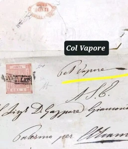 1859 REGNO NAPOLI 🇮🇹 "VIA DI MARE COL VAPORE" 5 GRANA (8a) X PALERMO-2 FIRME  - Foto 1 di 5