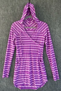 Athleta Wick It Wader Swim Cover Up Long Sleeve Tunic Purple Striped Women's XXS - Picture 1 of 5