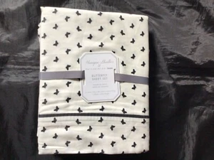 POTTERY BARN TEEN MONIQUE LHUILLIER BUTTERFLY SHEET SET TWIN XL BLACK/IVORY NEW - Picture 1 of 2