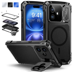 Robuste stoßfeste Metallhülle Displayschutz Glas Ständer für iPhone 14 15 16 - Bild 1 von 25