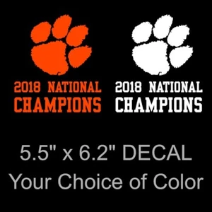 Large Clemson Tigers 2018 National Champions Decal Sticker Paw Print 6.2 x 5.5 - Picture 1 of 5