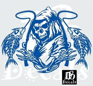 Fishing Grim Reaper Fish Hunter Skull Car Truck Window Vinyl DB Decal Sticker - Picture 1 of 2