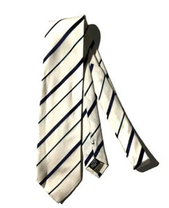 Nueva corbata de cuello de seda hecha a mano EMPORIO ARMANI para hombre crema y negro a rayas Italia - Imagen 1 de 11